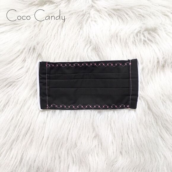 🆕Embroidered Pink Bow Black Fabric Reusable Face Mask - Picture 2 of 6